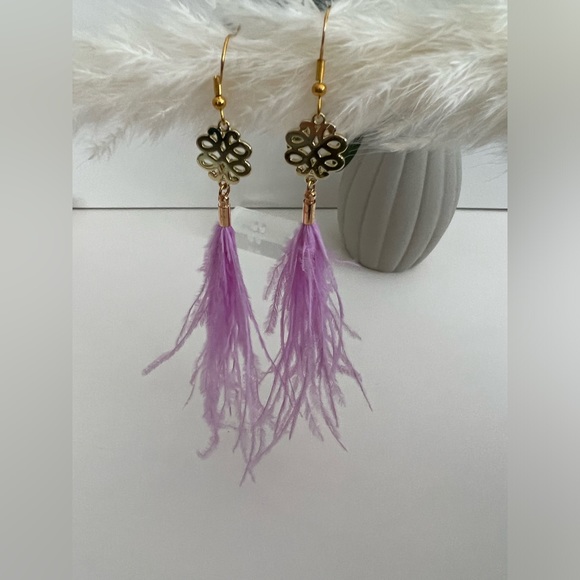 Long Dangle Pink Feather Hippie Chic Earrings - Stylish Boho Chic Earrings - Picture 12 of 15